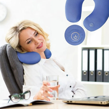 Travel Neck Massager Pillow U-Shape Vibrating Neck Cushion with Flannel Material, M+emory Foam, MP3 Support & 2 AA Battery Power Supply