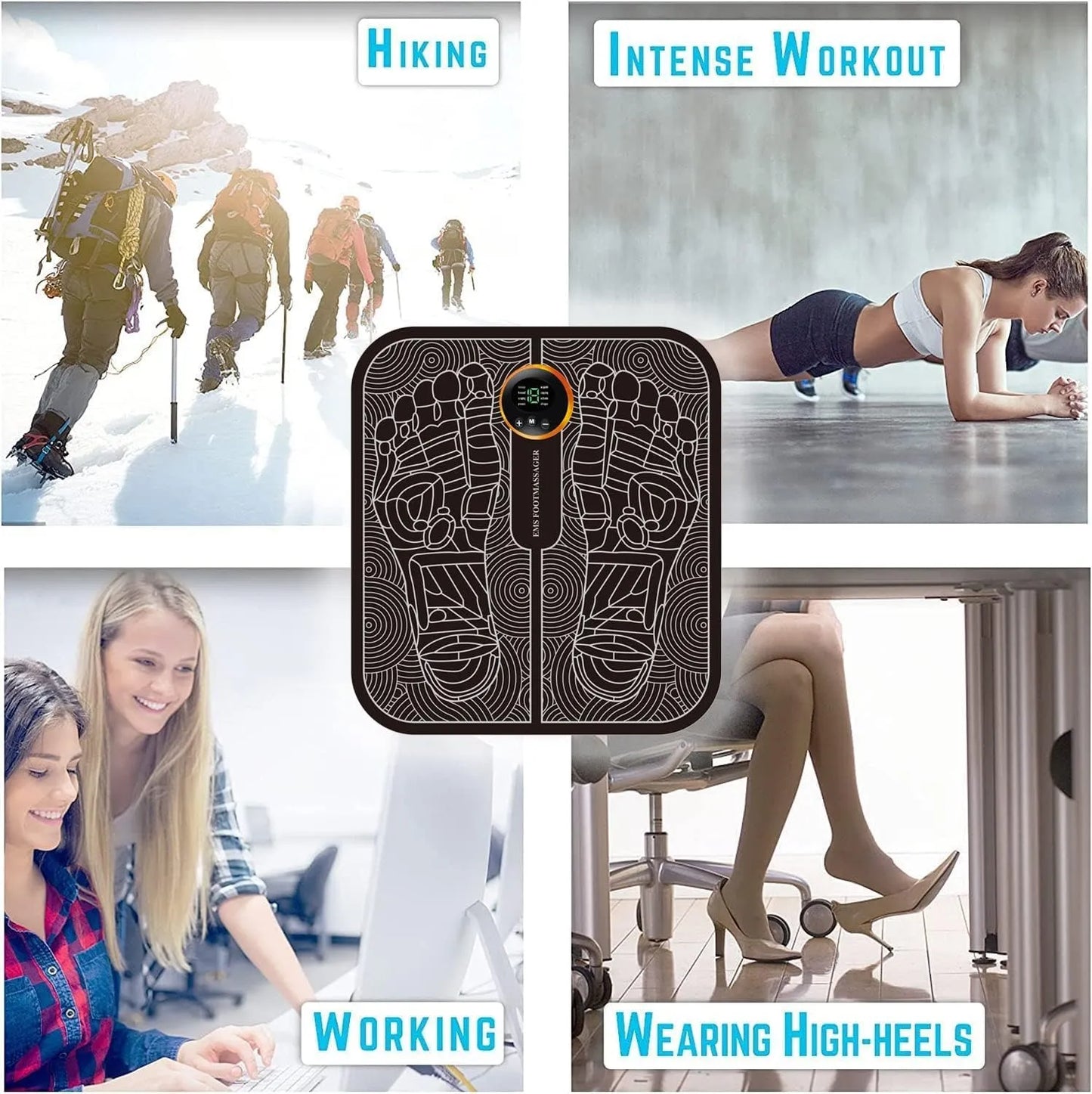 EMS Portable Foot Massager Mat USB Rechargeable with 6 Modes, 9 Intensity Levels, EMS Pulse Therapy, 15-Min Timer & 320×290mm Pad for Foot Pain Relief, Blood Circulation & Muscle Relaxation