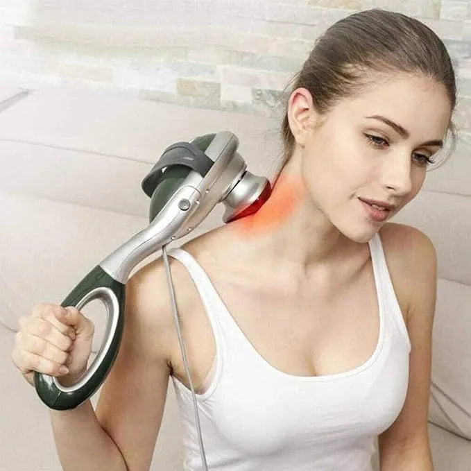 Electric Heated Handheld Infrared Body Massager 220V 22W with 2 Removable Attachments, Adjustable Speed, Lightweight ABS Portable Full Body Massage Device for Pain Relief & Blood Circulation, 41 × 11 cm (16.15 × 4.33 inches)