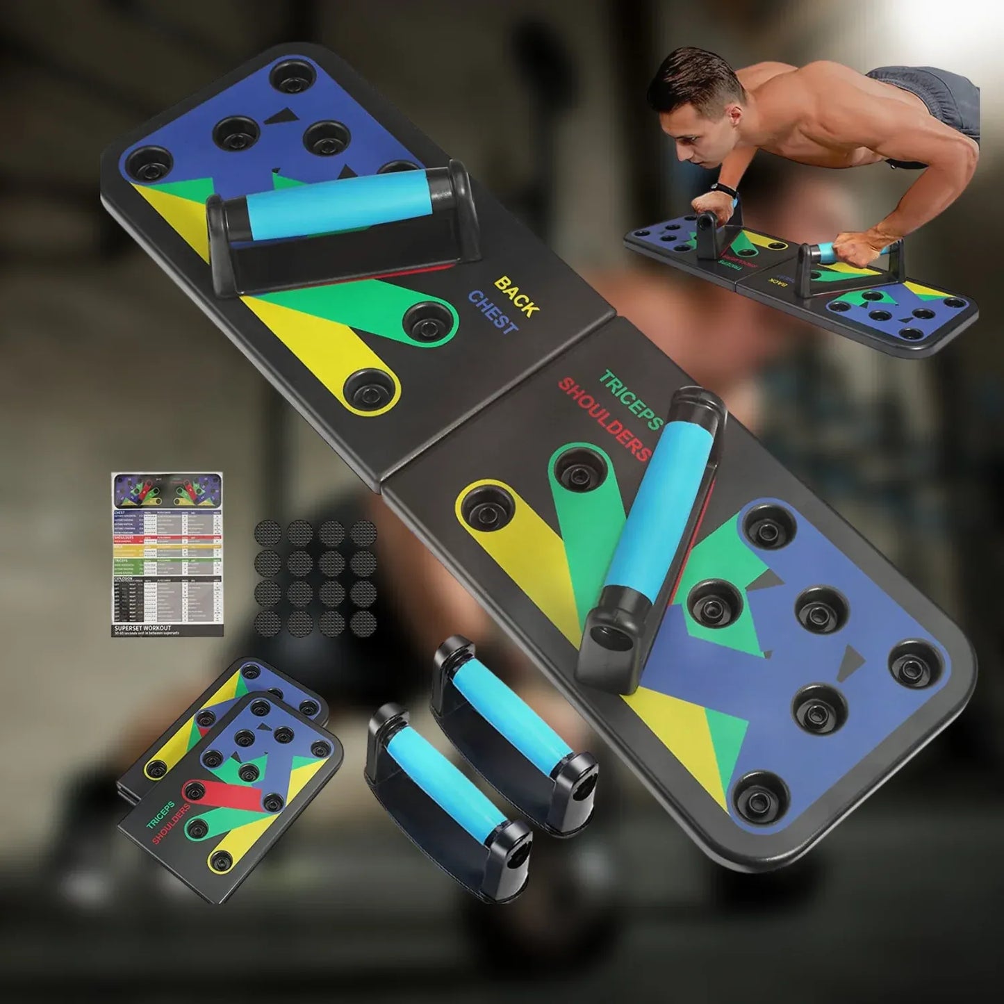 12 in 1 Push-Up Board Multi-Functional Fitness Training System with Color-Coded Positions, Environmental ABS Plastic, 60.8×18.5×2cm Foldable Body Building Push-Up Rack for Chest, Arms, Back & Core Workout