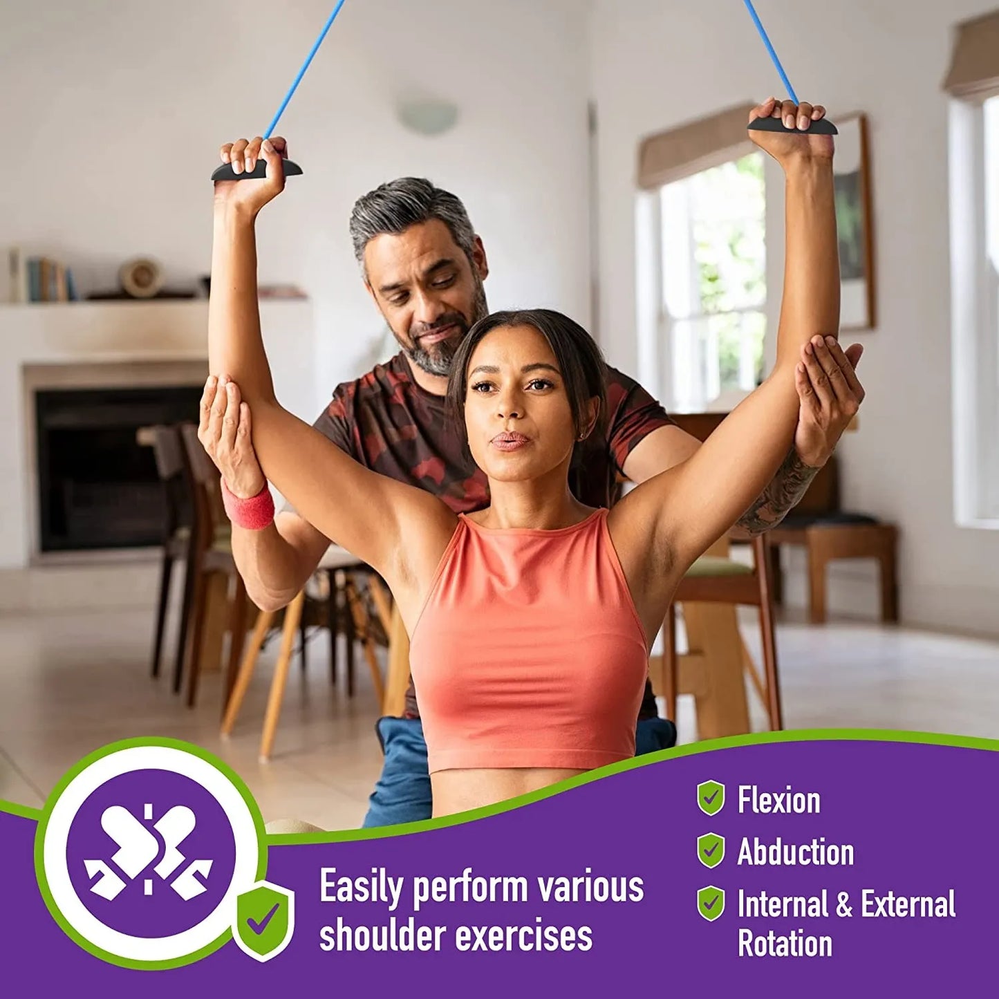 Nylon Rope Shoulder Pulley Over Door Rehabilitation Exercise System with Plastic Pulleys, Ergonomic Handles & 5mm Nylon Tension Rope for Shoulder Recovery, Mobility & Physical Therapy Training