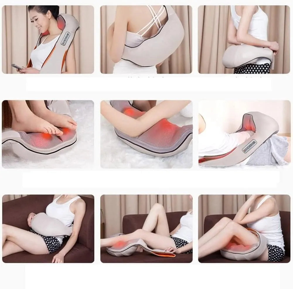 Neck Kneading Massager with 8 Kneading Rollers, Heat Function, Dual Massage Directions, 10-Min Auto Shut-Off, AC 110-220V & Car Adapter Portable Deep Tissue Neck and Shoulder Massager (22×20×7 Inches)