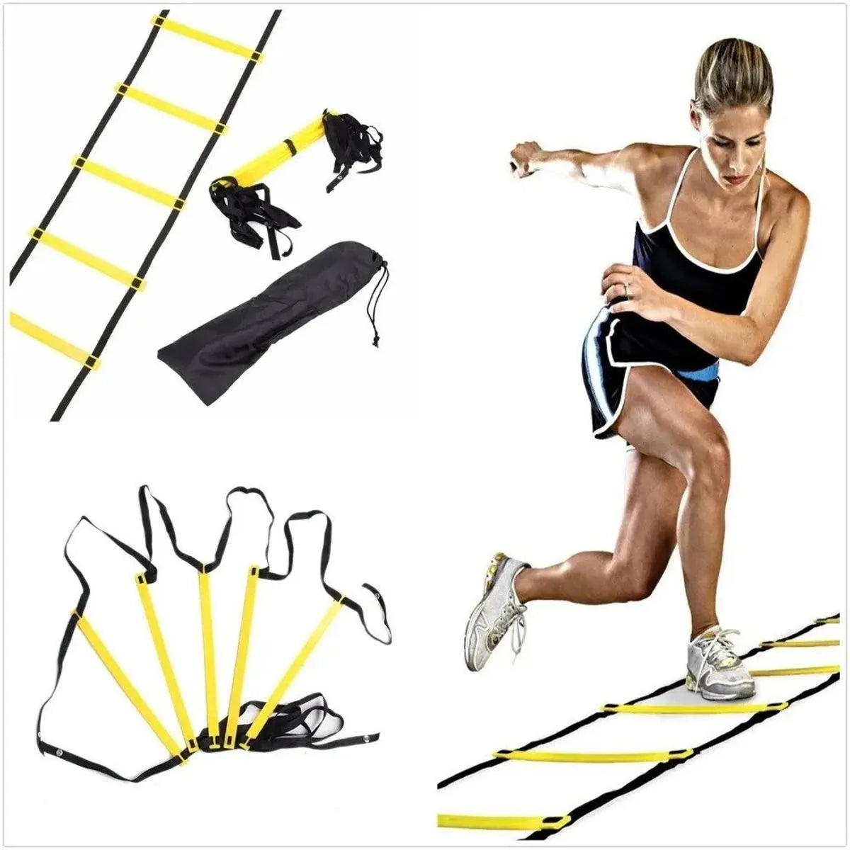 LiveUp Agility Ladder LS3671 Speed Training Ladder Available in 4 Meter & 8 Meter Sizes with Adjustable Steps, Portable Carry Pouch, Plastic & Polyester Footwork Equipment for Football, Cricket & Fitness Training