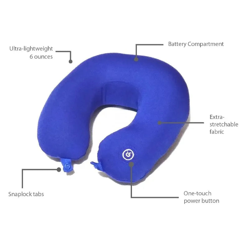 Travel Neck Massager Pillow U-Shape Vibrating Neck Cushion with Flannel Material, M+emory Foam, MP3 Support & 2 AA Battery Power Supply