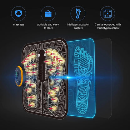 EMS Portable Foot Massager Mat USB Rechargeable with 6 Modes, 9 Intensity Levels, EMS Pulse Therapy, 15-Min Timer & 320×290mm Pad for Foot Pain Relief, Blood Circulation & Muscle Relaxation