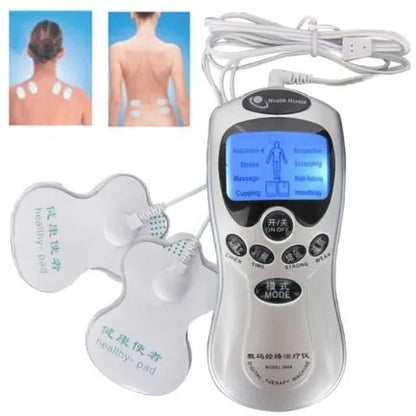 Inditradition 8 in 1 Digital Therapy Machine Electric Muscle Stimulator with Acupuncture & Vibration Modes, Pain Relief Pulse Massager with 4 Electrode Pads, Palm Device, USB Adapter & AAA Batteries