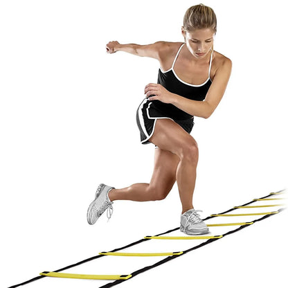 LiveUp Agility Ladder LS3671 Speed Training Ladder Available in 4 Meter & 8 Meter Sizes with Adjustable Steps, Portable Carry Pouch, Plastic & Polyester Footwork Equipment for Football, Cricket & Fitness Training