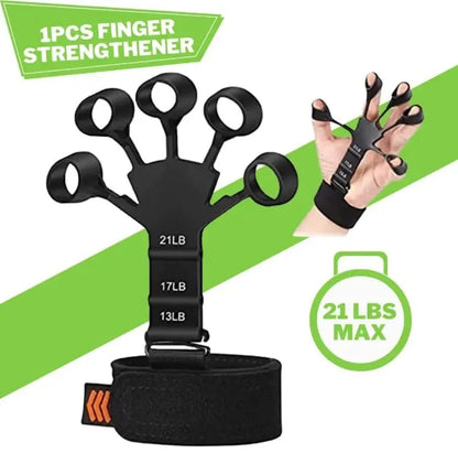 Adjustable Finger Exerciser & Hand Strengthener with 6 Resistance Levels, Individual Finger Training, Silicone Grip Design & Ergonomic Palm Fit for Grip Strength, Rehabilitation & Finger Workout