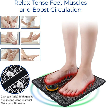 EMS Portable Foot Massager Mat USB Rechargeable with 6 Modes, 9 Intensity Levels, EMS Pulse Therapy, 15-Min Timer & 320×290mm Pad for Foot Pain Relief, Blood Circulation & Muscle Relaxation