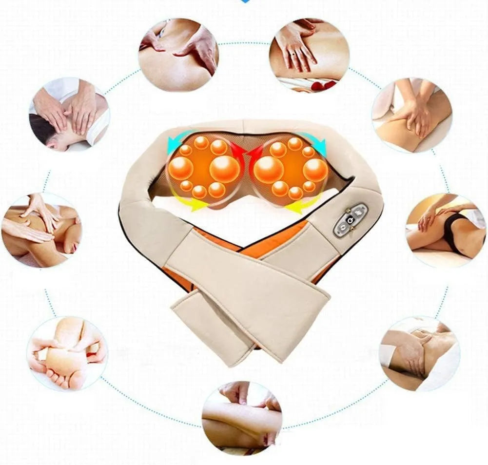 Neck Kneading Massager with 8 Kneading Rollers, Heat Function, Dual Massage Directions, 10-Min Auto Shut-Off, AC 110-220V & Car Adapter Portable Deep Tissue Neck and Shoulder Massager (22×20×7 Inches)