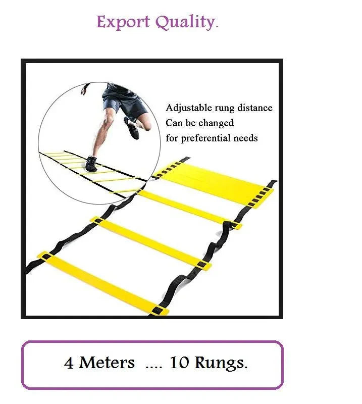 LiveUp Agility Ladder LS3671 Speed Training Ladder Available in 4 Meter & 8 Meter Sizes with Adjustable Steps, Portable Carry Pouch, Plastic & Polyester Footwork Equipment for Football, Cricket & Fitness Training
