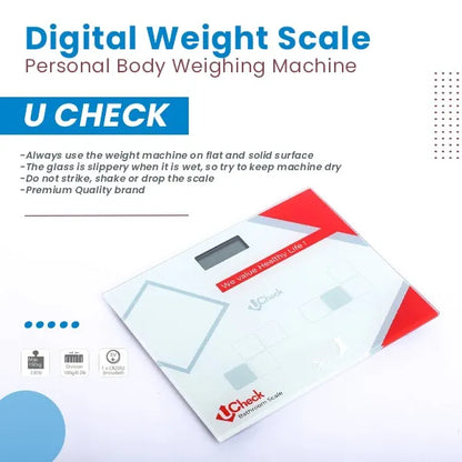 UCheck UC-5100 Digital Glass Body Weight Scale with LED Backlight Display, 150KG Capacity, 6mm Tempered Safety Glass, High Precision Sensors & Auto On/Off Electronic Weight Machine