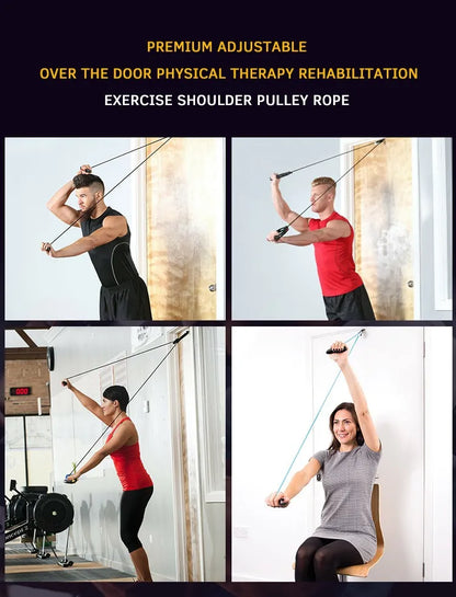 Nylon Rope Shoulder Pulley Over Door Rehabilitation Exercise System with Plastic Pulleys, Ergonomic Handles & 5mm Nylon Tension Rope for Shoulder Recovery, Mobility & Physical Therapy Training