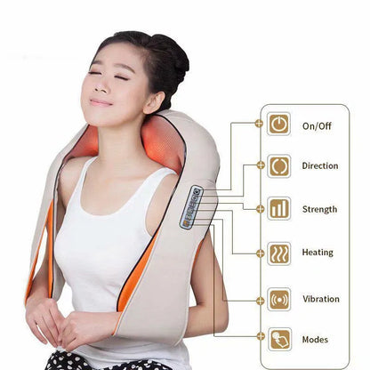 Neck Kneading Massager with 8 Kneading Rollers, Heat Function, Dual Massage Directions, 10-Min Auto Shut-Off, AC 110-220V & Car Adapter Portable Deep Tissue Neck and Shoulder Massager (22×20×7 Inches)