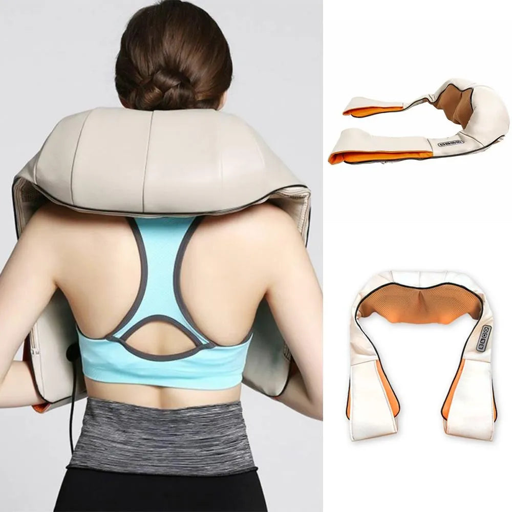 Neck Kneading Massager with 8 Kneading Rollers, Heat Function, Dual Massage Directions, 10-Min Auto Shut-Off, AC 110-220V & Car Adapter Portable Deep Tissue Neck and Shoulder Massager (22×20×7 Inches)