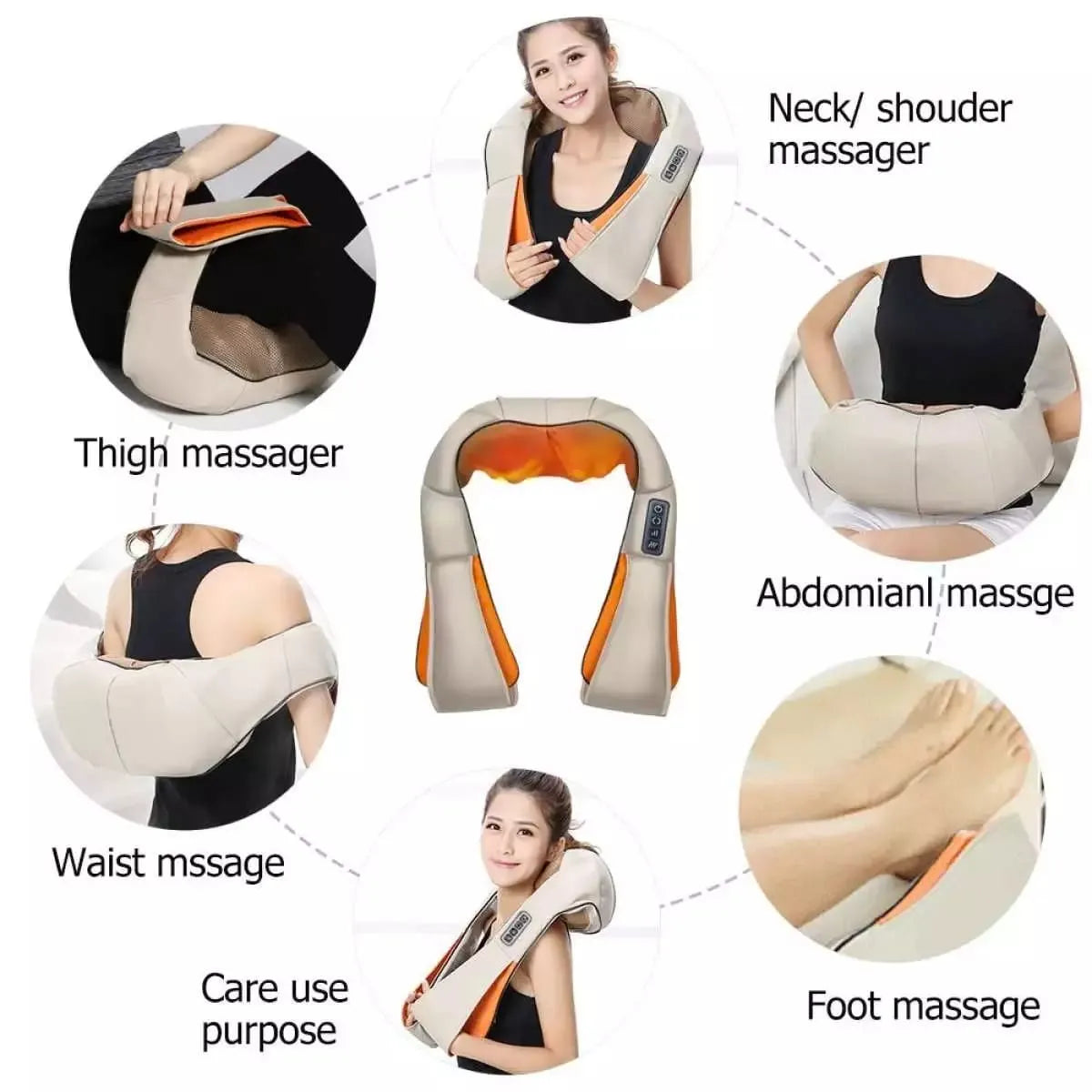 Neck Kneading Massager with 8 Kneading Rollers, Heat Function, Dual Massage Directions, 10-Min Auto Shut-Off, AC 110-220V & Car Adapter Portable Deep Tissue Neck and Shoulder Massager (22×20×7 Inches)
