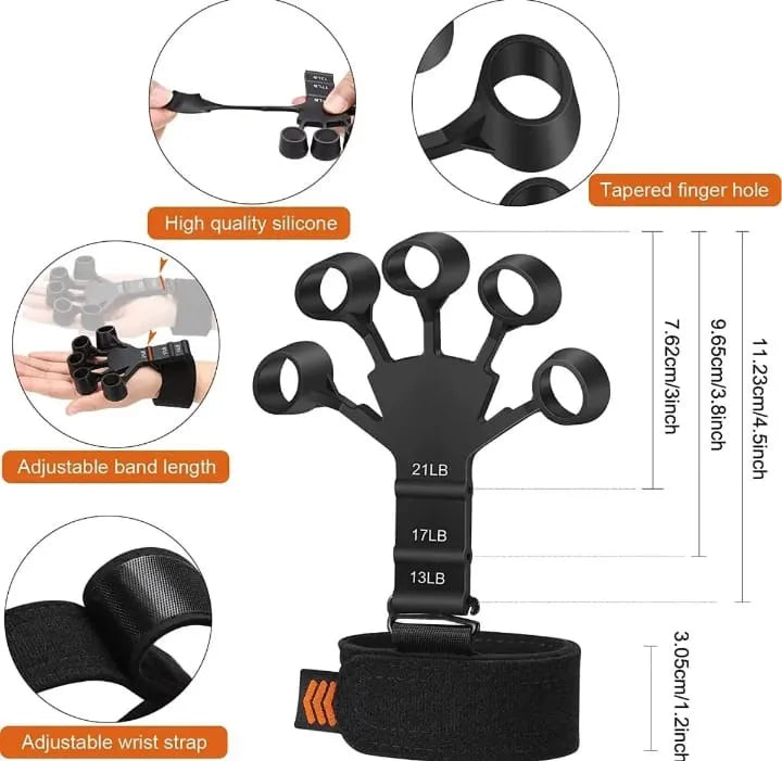 Adjustable Finger Exerciser & Hand Strengthener with 6 Resistance Levels, Individual Finger Training, Silicone Grip Design & Ergonomic Palm Fit for Grip Strength, Rehabilitation & Finger Workout