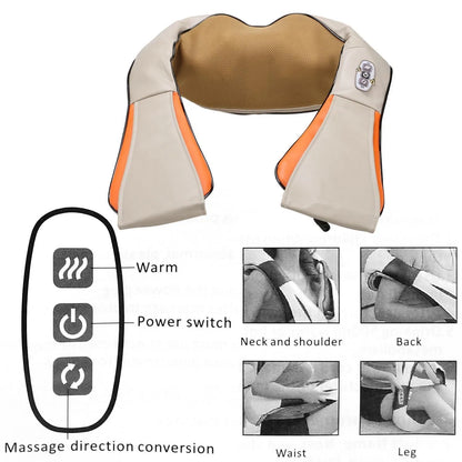 Neck Kneading Massager with 8 Kneading Rollers, Heat Function, Dual Massage Directions, 10-Min Auto Shut-Off, AC 110-220V & Car Adapter Portable Deep Tissue Neck and Shoulder Massager (22×20×7 Inches)