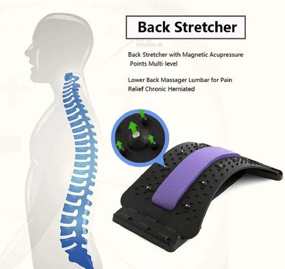 Magic Back Stretcher Lumbar Support with 3 Adjustable Settings, 96 Massage Nodes, Magnetic Acupressure Points, ABS Spine Board for Back Pain Relief, Posture Correction & Muscle Relaxation