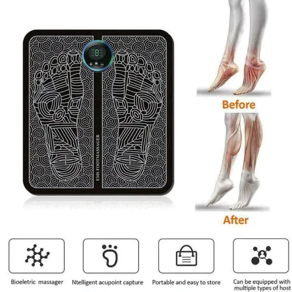 EMS Portable Foot Massager Mat USB Rechargeable with 6 Modes, 9 Intensity Levels, EMS Pulse Therapy, 15-Min Timer & 320×290mm Pad for Foot Pain Relief, Blood Circulation & Muscle Relaxation