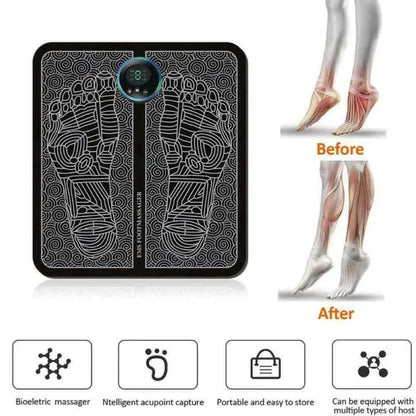 EMS Portable Foot Massager Mat USB Rechargeable with 6 Modes, 9 Intensity Levels, EMS Pulse Therapy, 15-Min Timer & 320×290mm Pad for Foot Pain Relief, Blood Circulation & Muscle Relaxation