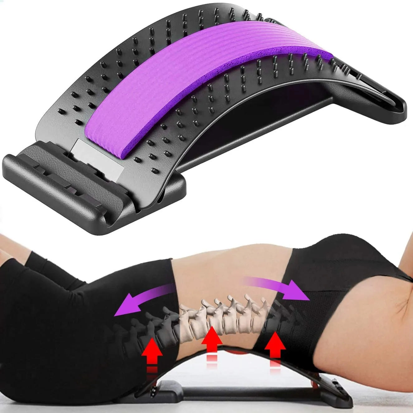 Magic Back Stretcher Lumbar Support with 3 Adjustable Settings, 96 Massage Nodes, Magnetic Acupressure Points, ABS Spine Board for Back Pain Relief, Posture Correction & Muscle Relaxation