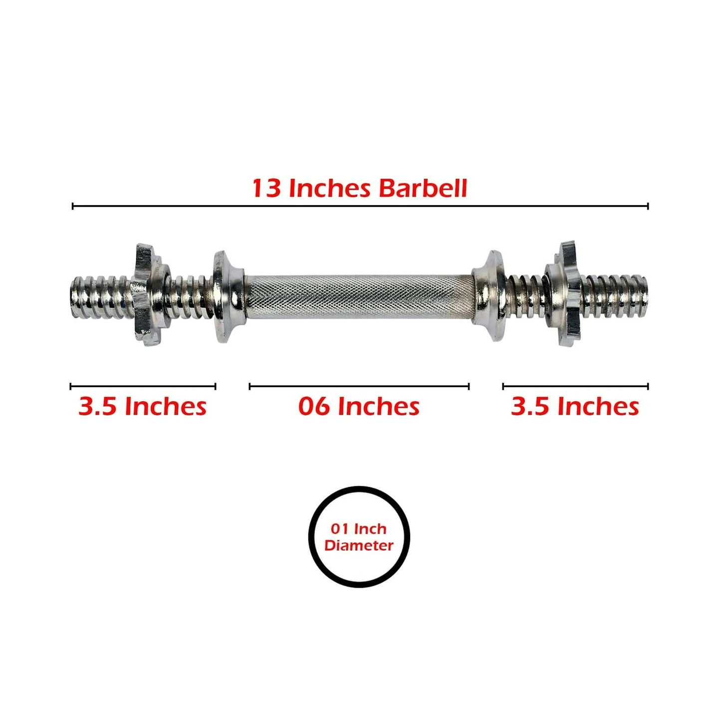 13-Inch Chrome Dumbbell Rod Pair (Pack of 2) | 1-Inch Diameter Heavy-Duty Steel Handles, Spin Lock Collars, 6-Inch Knurled Grip & Adjustable Weight Plate Support
