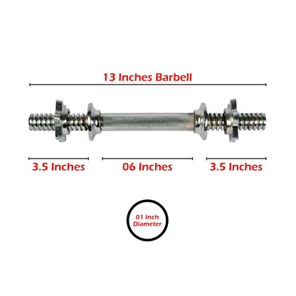 13-Inch Chrome Dumbbell Rod Pair (Pack of 2) | 1-Inch Diameter Heavy-Duty Steel Handles, Spin Lock Collars, 6-Inch Knurled Grip & Adjustable Weight Plate Support
