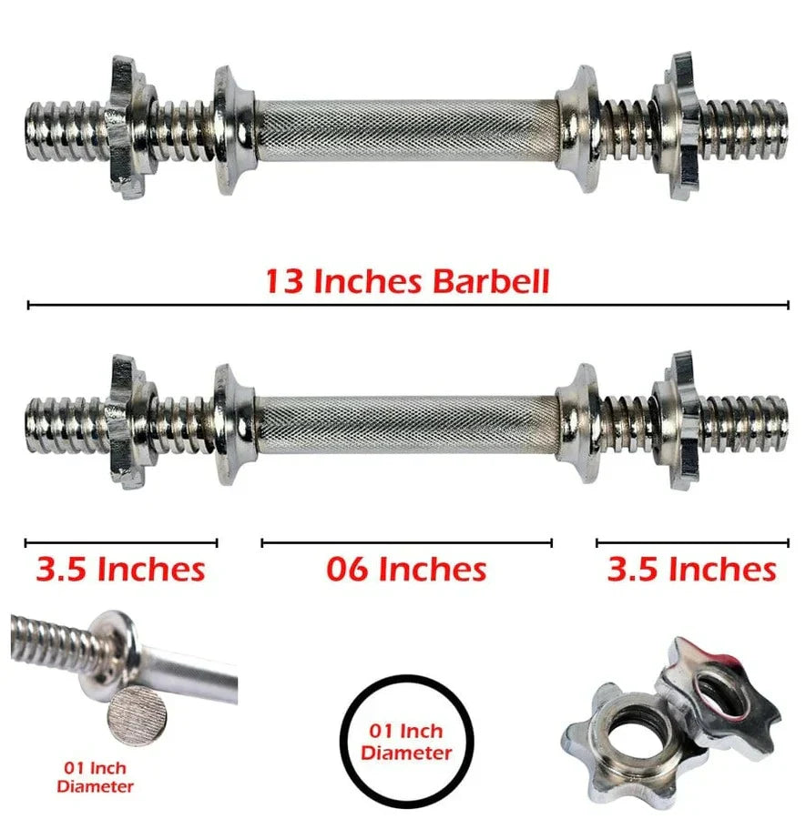13-Inch Chrome Dumbbell Rod Pair (Pack of 2) | 1-Inch Diameter Heavy-Duty Steel Handles, Spin Lock Collars, 6-Inch Knurled Grip & Adjustable Weight Plate Support