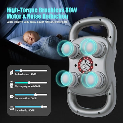 Deep Tissue Massage Gun 4-Heads Handheld Electric Percussion Massager Rechargeable Cordless Body Massager for Pain Relief in Back, Neck, Shoulder & Legs Muscle Relaxation & Recovery