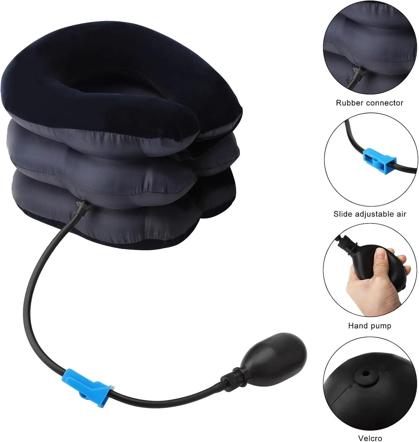 Inflatable Cervical Neck Traction Device with 3-Layer Adjustable Air Support, Soft Flocked Fabric, Manual Air Pump & Universal Adjustable Strap for Neck Pain Relief, Posture Correction & Cervical Support