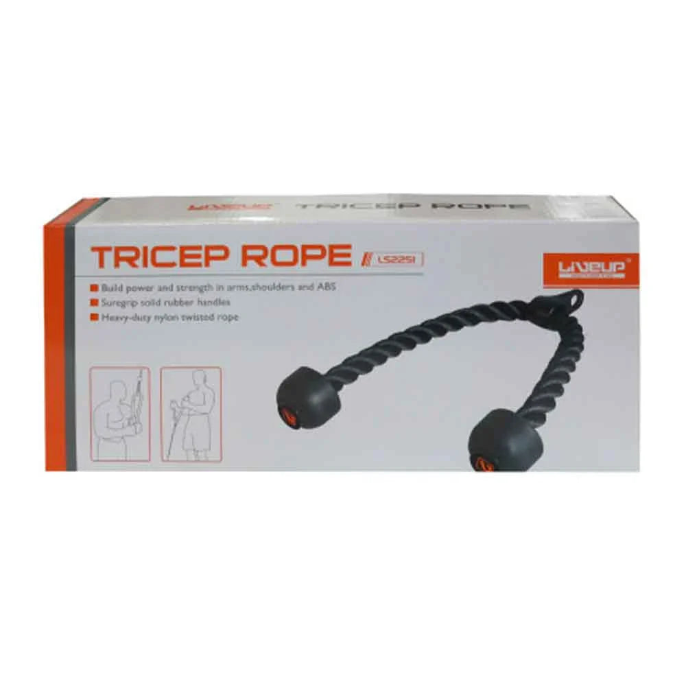 LiveUp LS2251 Triceps Rope with Rubber Handles | Heavy-Duty Nylon Cable Attachment for Triceps, Biceps, Back, Shoulder & Abs Strength Training | Gym Cable Machine Accessory