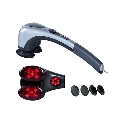 Double Head Full Body Massager, 20W, AC 220–240V, Far Infrared Heating, Dual Massage Heads, Stepless Speed Control, Tapping Massage, 1.5m Power Cord, 42 x 14.5 x 14 cm, Electric Massager for Neck, Back, Shoulder Pain Relief, Deep Tissue Relaxation