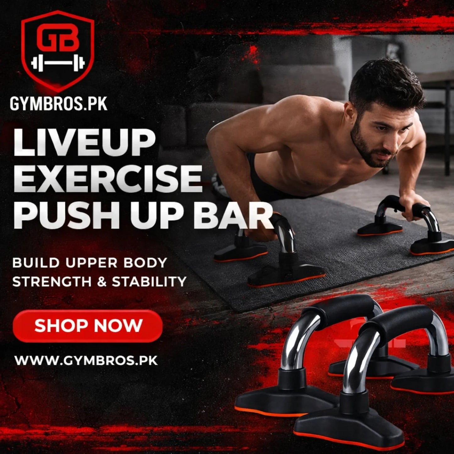 Liveup LS3162 Push Up Bar Chrome | Heavy Duty Push-Up Bars for Strength Training, Chest Workout & Home Gym Exercise