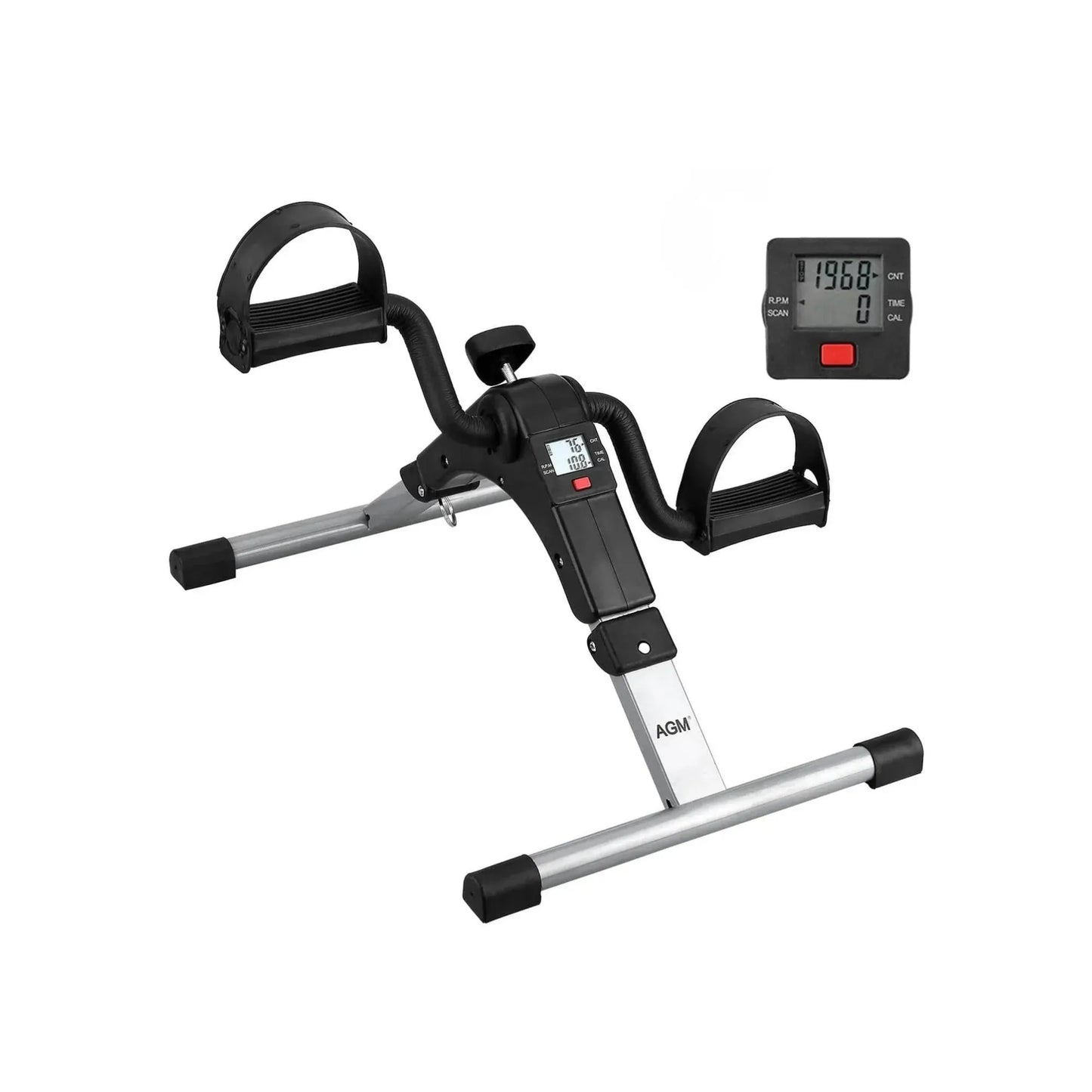 Mini Exercise Cycle with LCD Meter Foldable Portable Exercise Bike Pedal Trainer for Arm & Leg Workout with Adjustable Resistance, Under Desk Fitness Cycle Machine for Home, Office & Rehabilitation Use