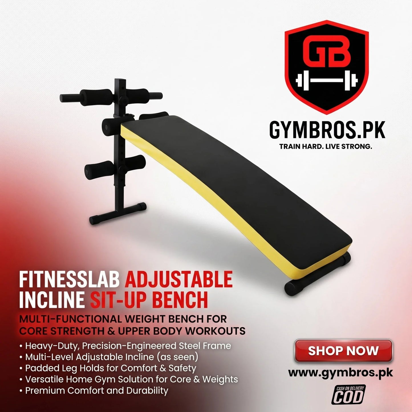 FitnessLab Adjustable Incline Sit-Up Bench – Multi-Functional Weight Bench for Core Strength & Upper Body Workouts | Heavy-Duty Steel Home Gym Equipment
