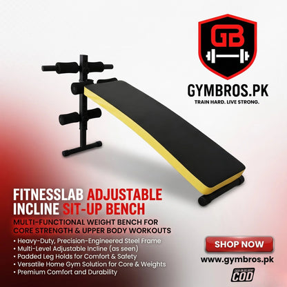 FitnessLab Adjustable Incline Sit-Up Bench – Multi-Functional Weight Bench for Core Strength & Upper Body Workouts | Heavy-Duty Steel Home Gym Equipment