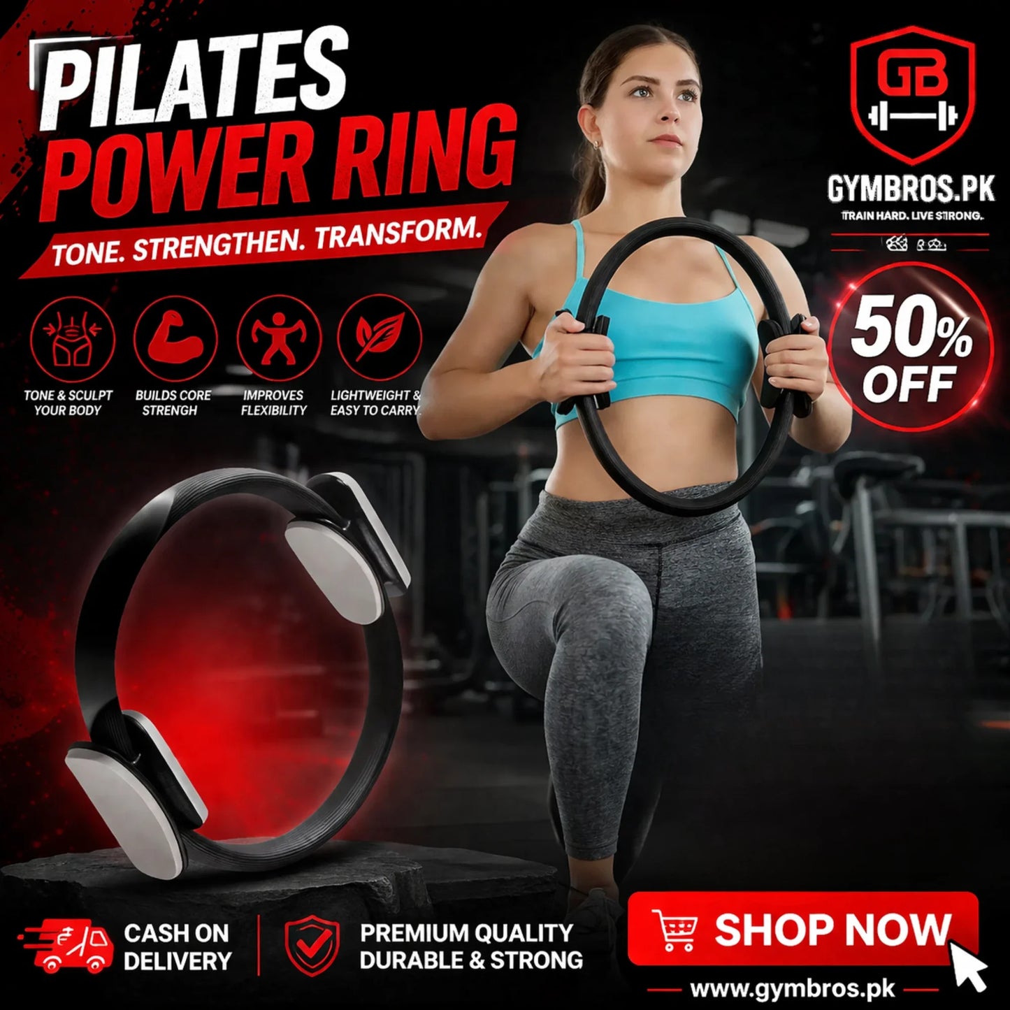 Pilates Power Ring 38cm | Resistance Circle with Foam Handles (12kg) for Core Strength, Muscle Toning & Home Gym Workou
