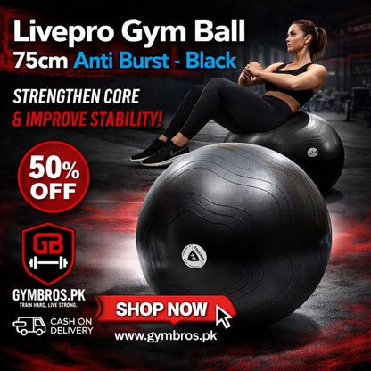 LivePro Anti-Burst Exercise Gym Ball – Professional Stability Ball for Yoga & Core Training (55cm Purple, 65cm Blue, 75cm Black)