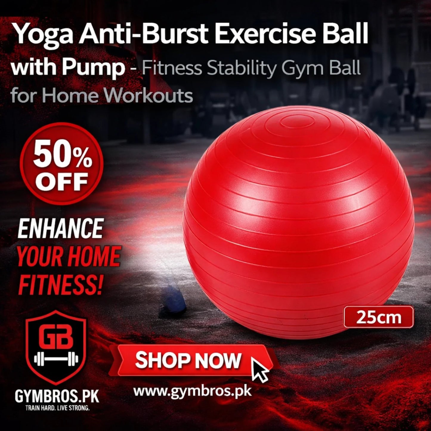 Anti-Burst Exercise Gym Ball with Air Pump, Non-Slip Yoga Stability Ball in 25CM, 65CM, 75CM, 85CM & 100CM Sizes for Core Strength, Balance, Home Workout & Physical Therapy