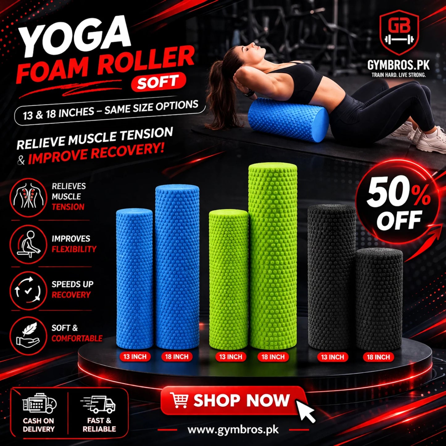 Yoga Foam Roller Soft (13 & 18 Inches) | EVA Muscle Massage Roller for Recovery, Stretching, Pilates & Home Gym Use