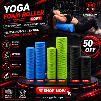 Yoga Foam Roller Soft (13 & 18 Inches) | EVA Muscle Massage Roller for Recovery, Stretching, Pilates & Home Gym Use