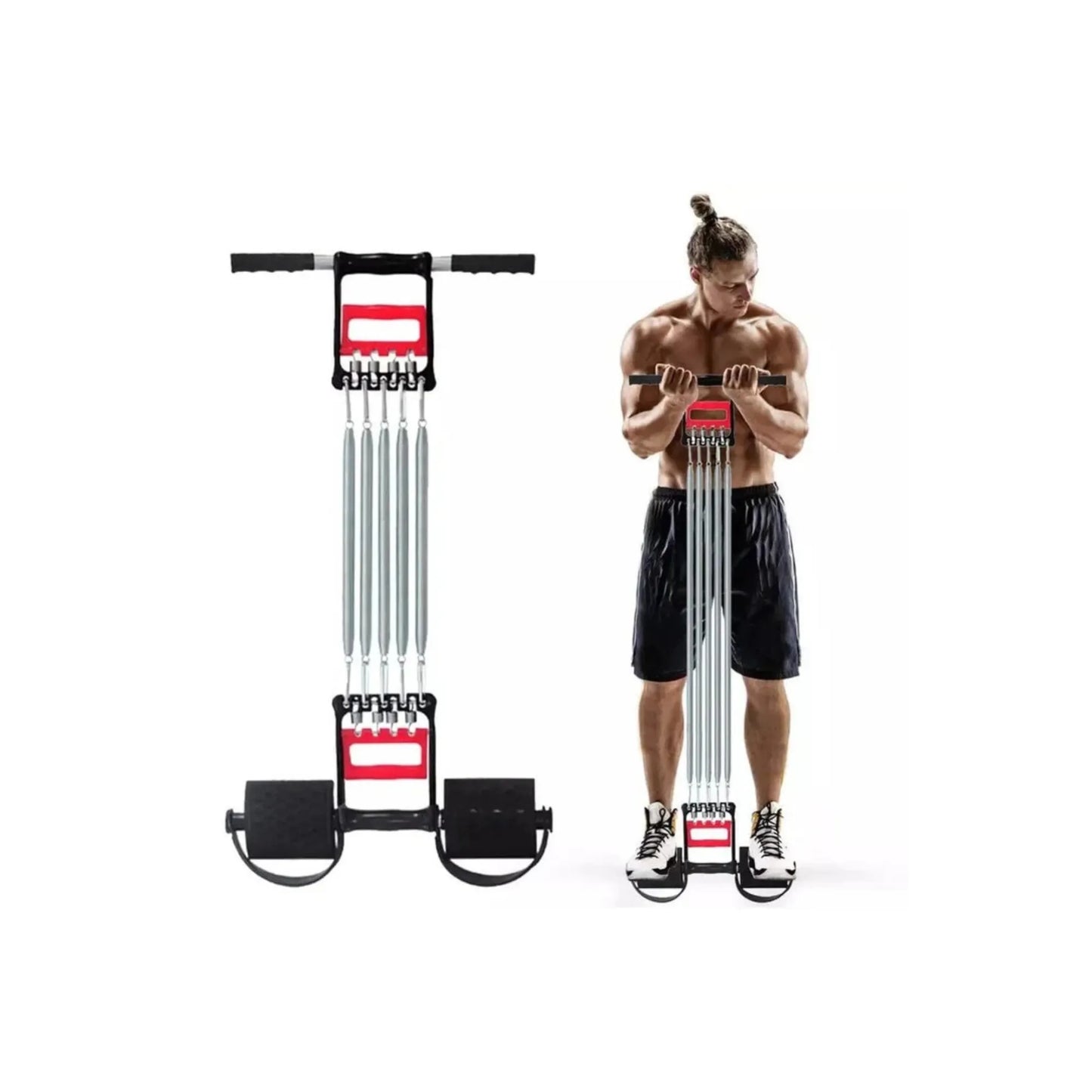 5 Springs Chest Expander with Tummy Trimmer 3-in-1 Multi-Purpose Exercise Spring Set for Full Body Workout, Strength Training, Muscle Building & Home Gym Fitness Equipment