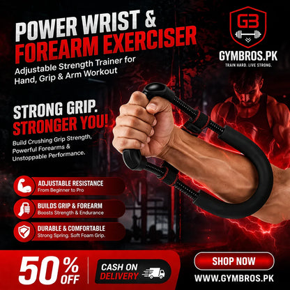 Wrist Exerciser Forearm Hand Muscle Strengthener Grip Trainer with Heavy Duty Carbon Steel Spring, Adjustable Stabilizer Pad & 10mm Foam Cushion for Wrist, Finger & Forearm Training – Black