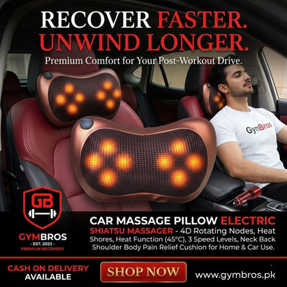 Car Massage Pillow Electric Shiatsu Massager – 4D Rotating Nodes, Heat Function (45°C), 3 Speed Levels, Neck Back Shoulder Body Pain Relief Cushion for Home & Car Use