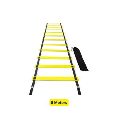 LiveUp Agility Ladder LS3671 Speed Training Ladder Available in 4 Meter & 8 Meter Sizes with Adjustable Steps, Portable Carry Pouch, Plastic & Polyester Footwork Equipment for Football, Cricket & Fitness Training