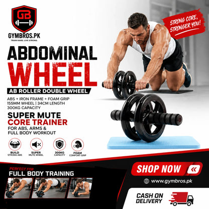 Abdominal Wheel Ab Roller Double Wheel Exercise Fitness Equipment ABS + Iron Frame + Foam Grip, 155mm Wheel, 34cm Length, 300KG Capacity Super Mute Core Trainer for Abs, Arms & Full Body Workout