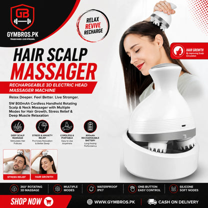 Hair Scalp Massager Rechargeable 3D Electric Head Massager Machine 5W 5V 800mAh Cordless Handheld Rotating Massage Device with Multiple Modes, 90–120 Min Runtime, 2–3 Hour Charging for Hair Growth & Relaxation
