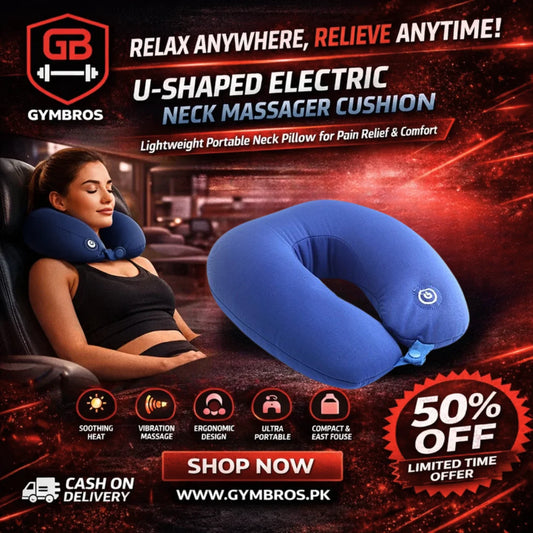 Travel Neck Massager Pillow U-Shape Vibrating Neck Cushion with Flannel Material, M+emory Foam, MP3 Support & 2 AA Battery Power Supply