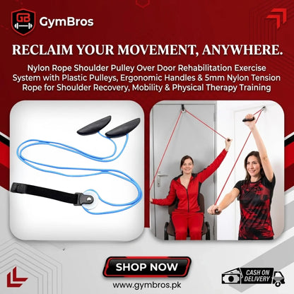 Nylon Rope Shoulder Pulley Over Door Rehabilitation Exercise System with Plastic Pulleys, Ergonomic Handles & 5mm Nylon Tension Rope for Shoulder Recovery, Mobility & Physical Therapy Training